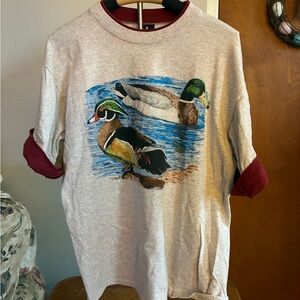 Vintage Graphic Duck Tee with Maroon Trim